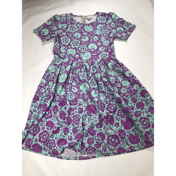 Lularoe Amelia Pocket Dress Floral Bright Purple Blue Twisted Fit Flare Size XL - Picture 1 of 7